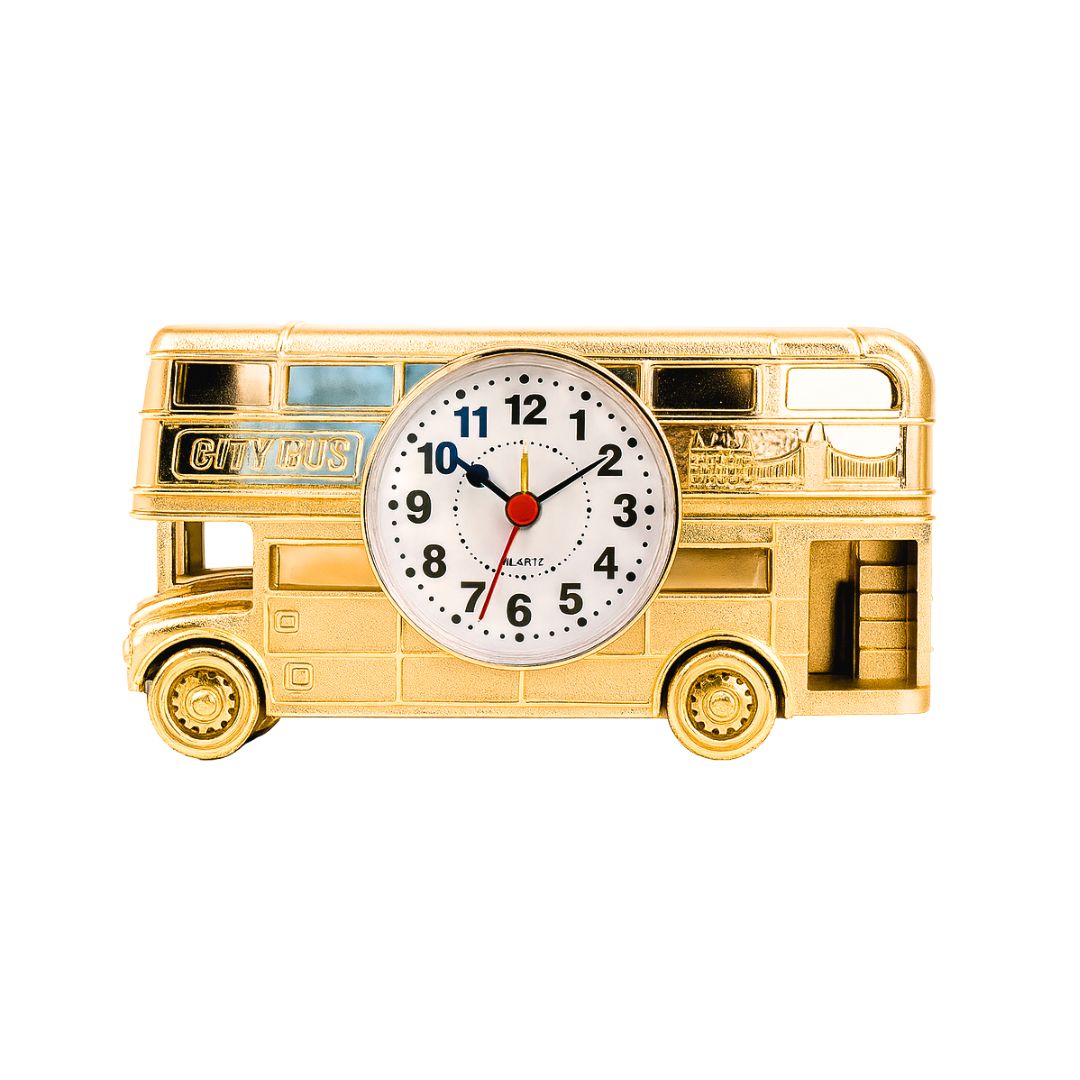 196.jpg City Bus Decor Alarm Clock Gold - Image 1